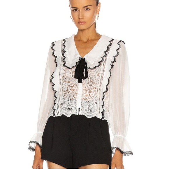 NEW Self Portrait Cord Lace Collar Bow Shirt US2 - Picture 2 of 9